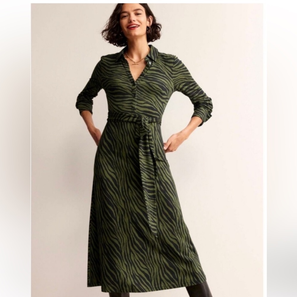 NWT Boden Zebra Print Long Sleeve Dress— Oregano, Size 10
